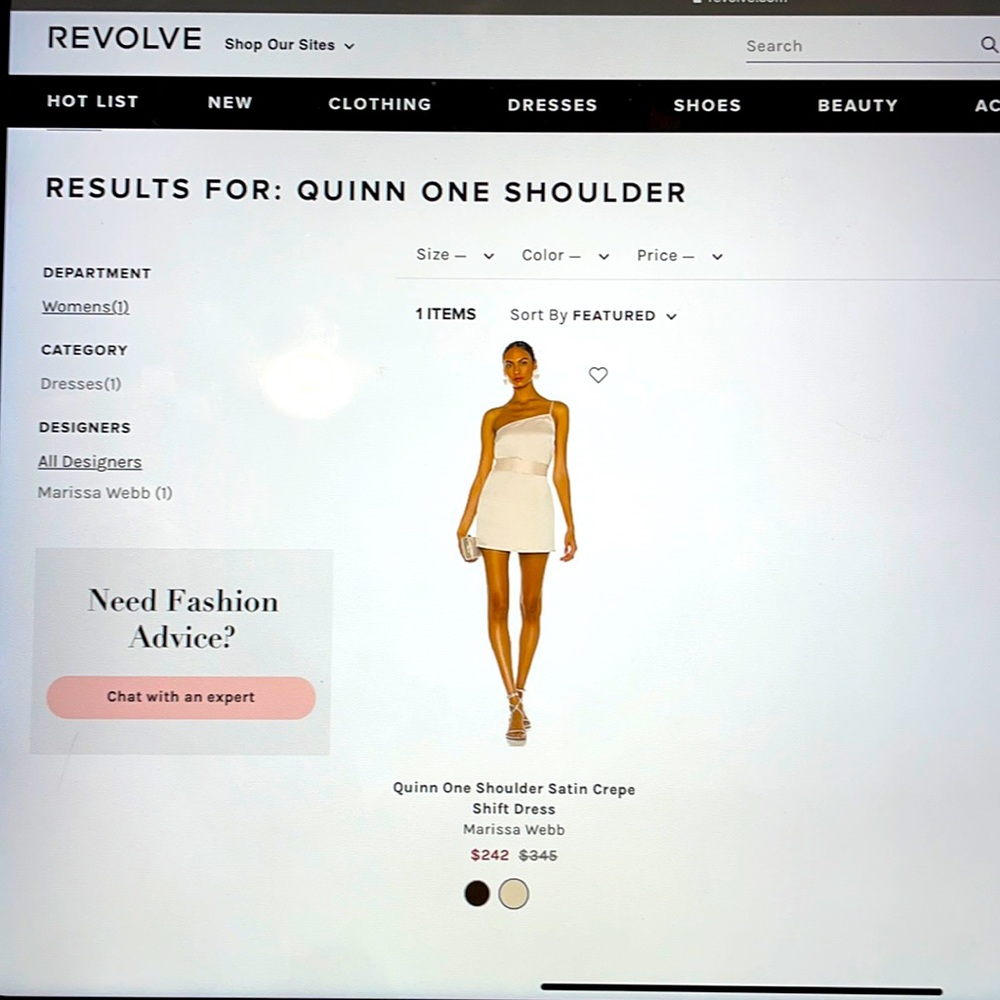 Marissa Webb Quinn one shoulder satin crepe shift dress from revolve